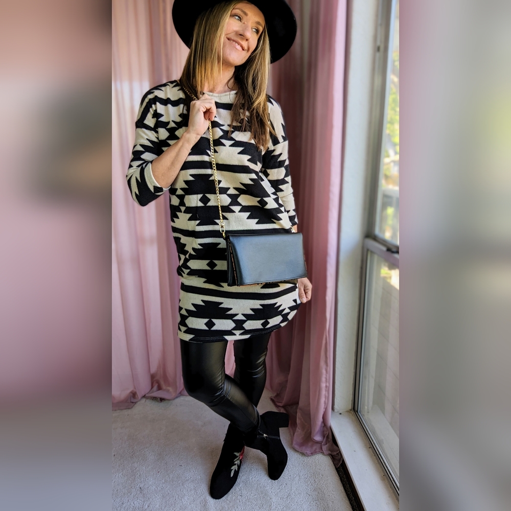 NWT Black and White Aztec Sweater Dress